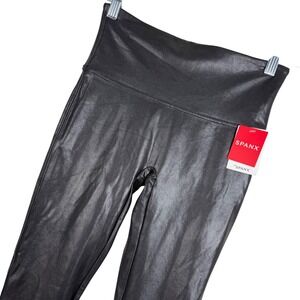 SPANX Faux Leather Leggings‎ Black Womens Medium M/M High Waisted Pants 2437